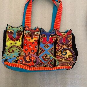 Laurel Burch Colorful Cat-Print Tote Bag in Multi-Color
